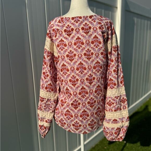 Anthropologie print Lace Blouse boho long sleeve shirt blouse - Picture 6 of 8